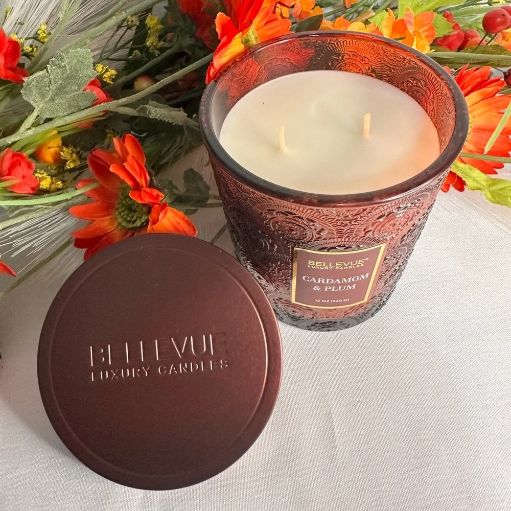 Bellevue Double Wick 12 oz Luxury Candle ~ Cardamom & Plum ~ New!